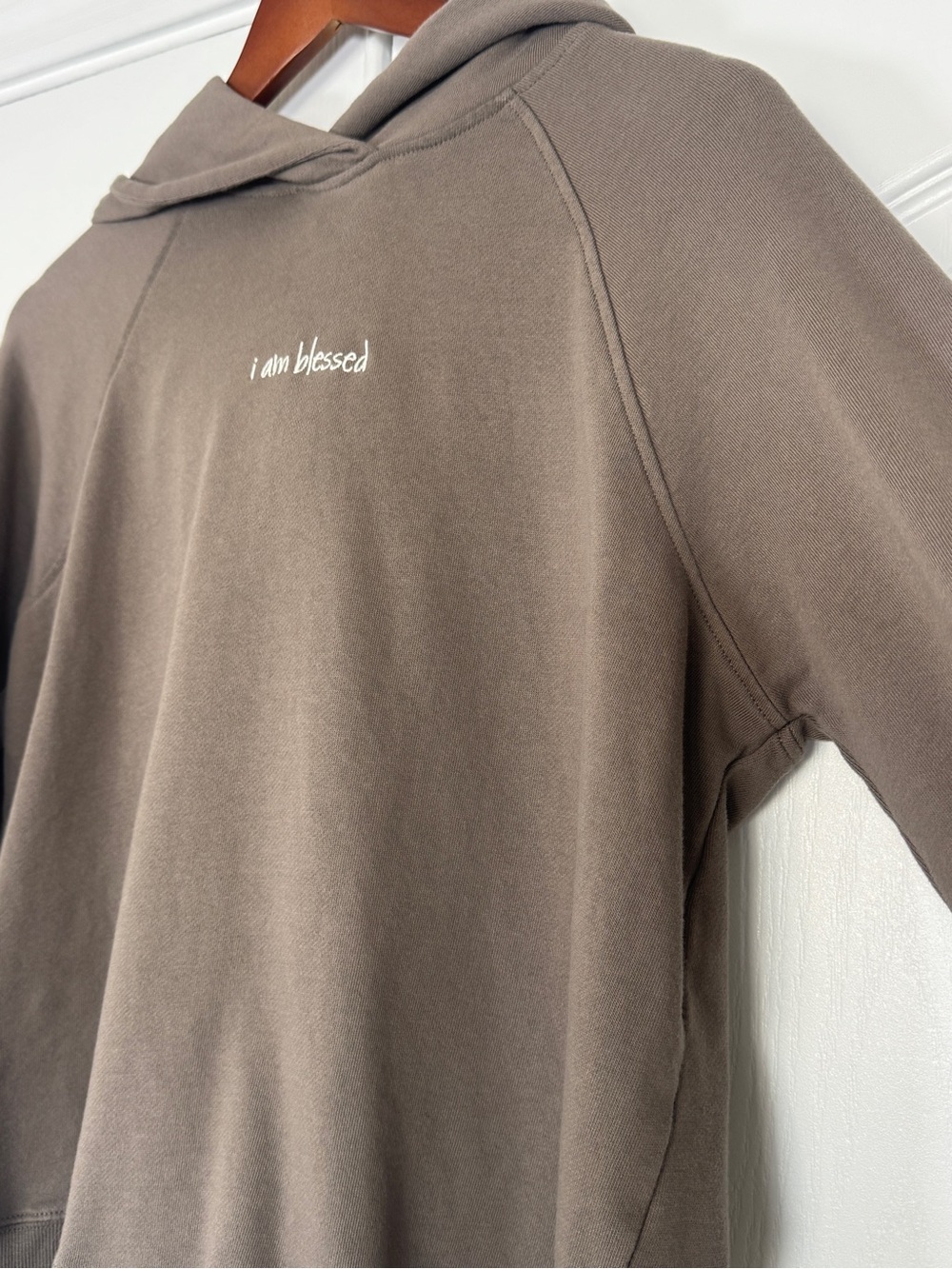 Peace Love World I Am Blessed Olive Stone French Terry Hoodie Sweatshirt S - Picture 4 of 9
